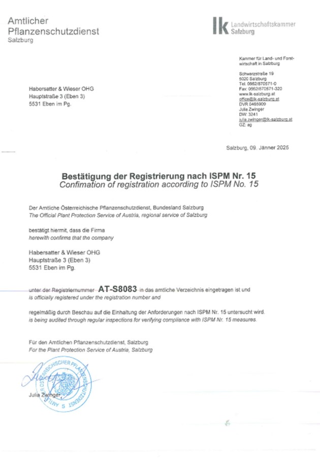 IPPC Zertifikat für Habersatter & Wieser